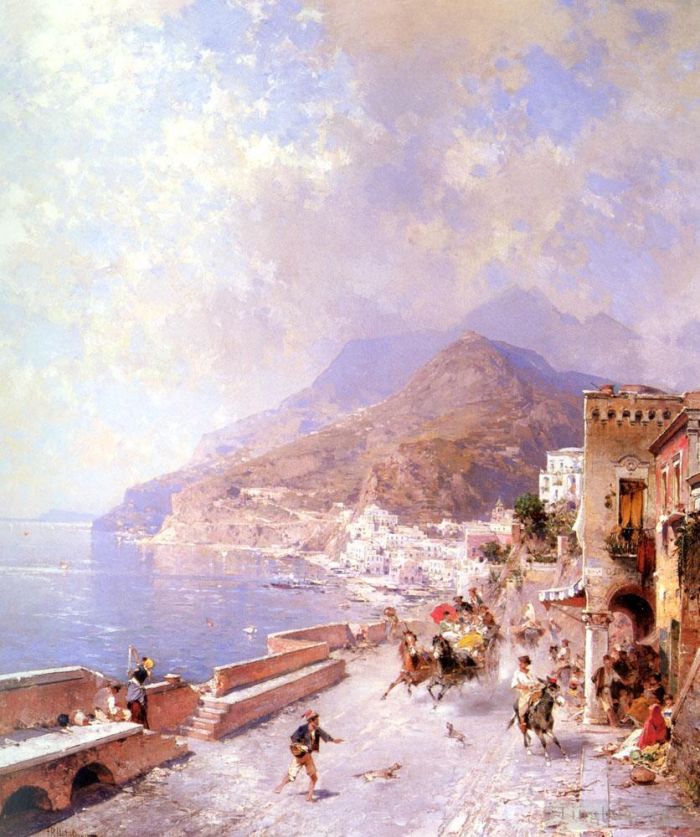 Franz Richard Unterberger Oil Painting - Amalfi Venice