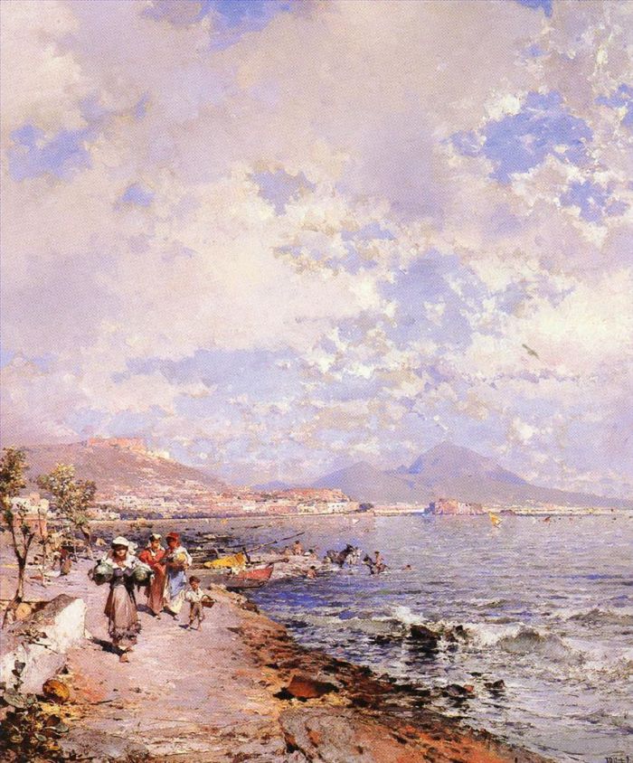 Franz Richard Unterberger Oil Painting - Belgian The Bay Of Naples
