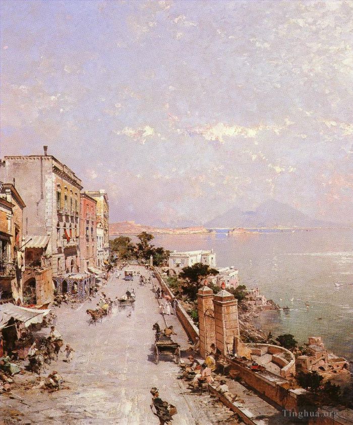 Franz Richard Unterberger Oil Painting - BelgianA View Of Posilippo Naples Venice