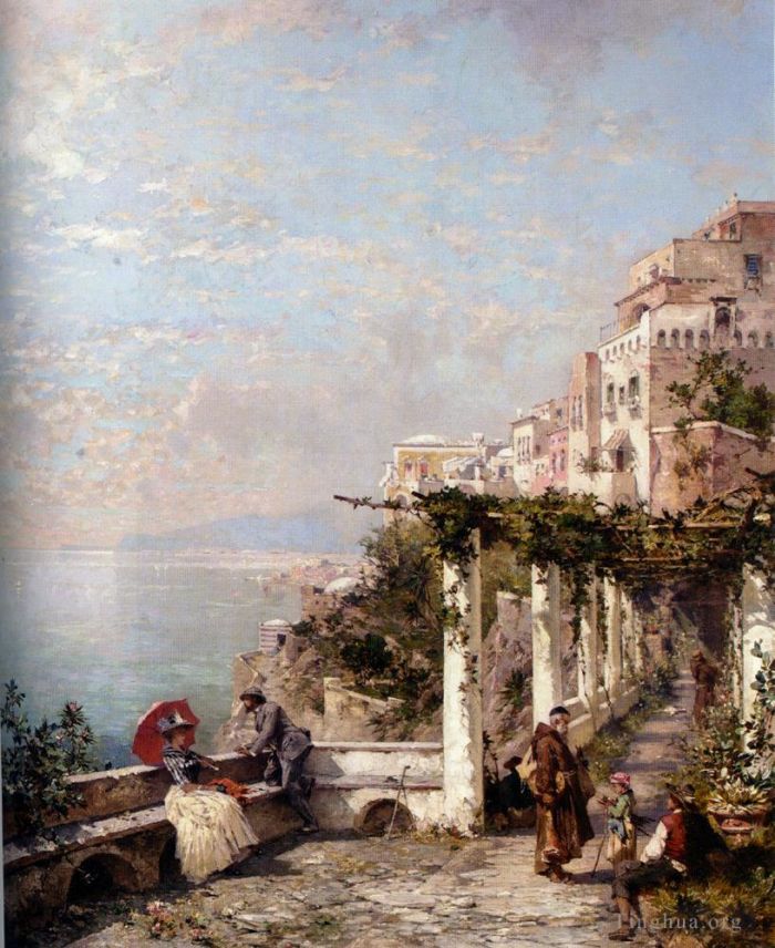 Franz Richard Unterberger Oil Painting - Die Amalfi Kuste The Amalfi Coast