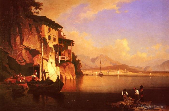 Franz Richard Unterberger Oil Painting - Motio Du Lac Du Garda boat