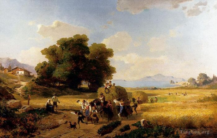 Franz Richard Unterberger Oil Painting - The last Day Of The Harvest