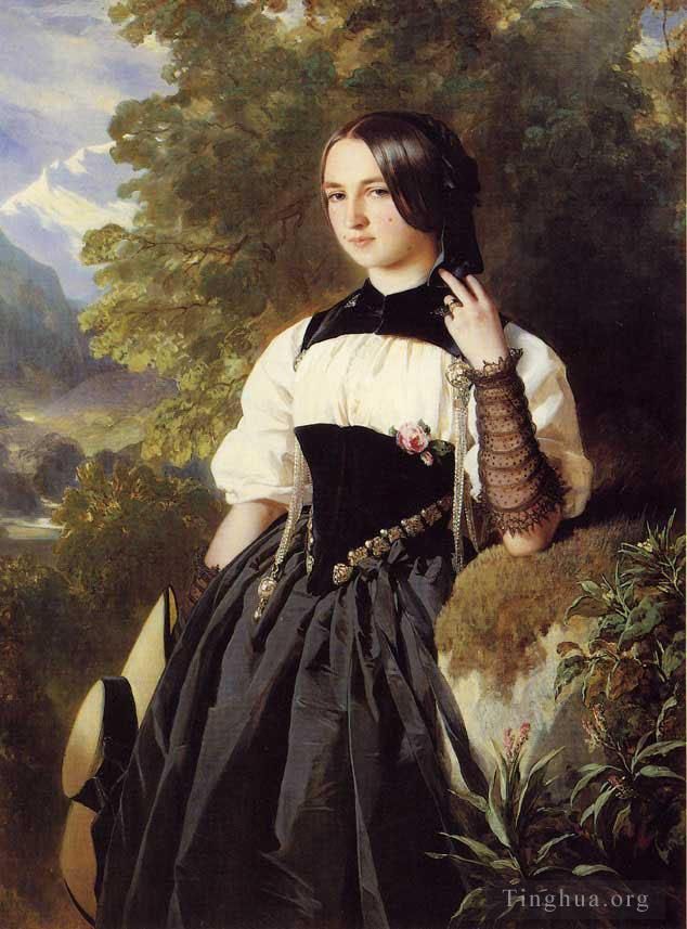 Franz Xaver Winterhalter Oil Painting - A Swiss Girl from Interlaken