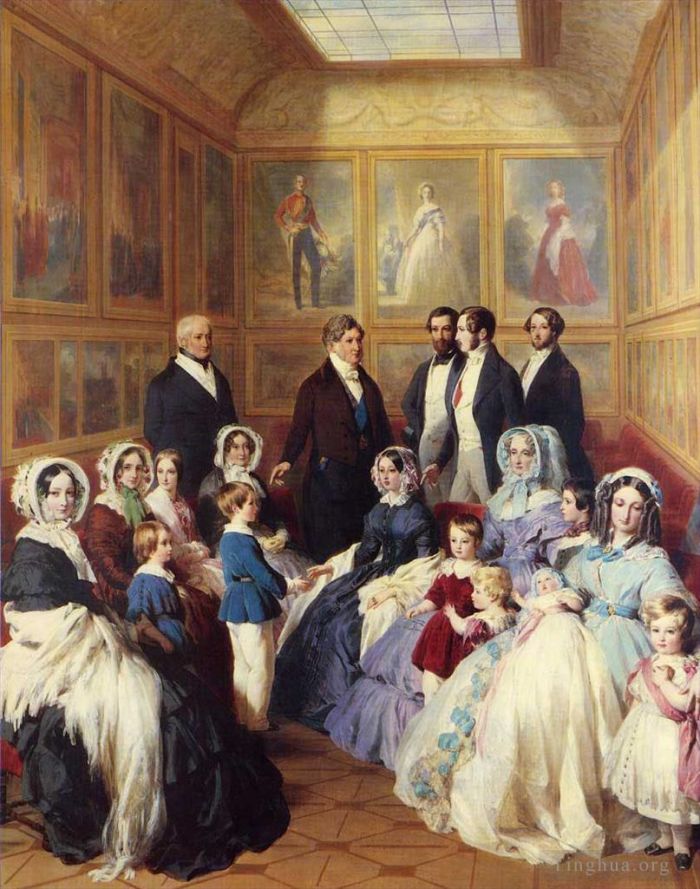 Franz Xaver Winterhalter Oil Painting - Queen Victoria and Prince Albert with the Family of King Louis Philippe