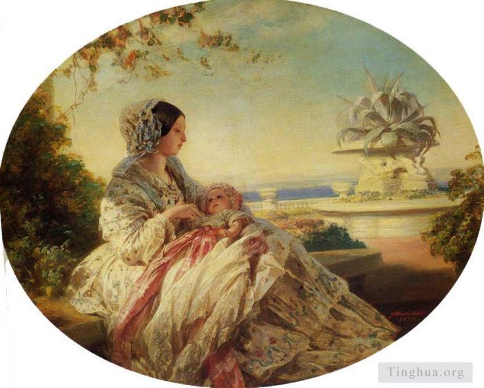 Franz Xaver Winterhalter Oil Painting - Queen Victoria with Prince Arthur
