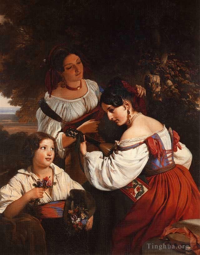 Franz Xaver Winterhalter Oil Painting - Roman Genre Scene
