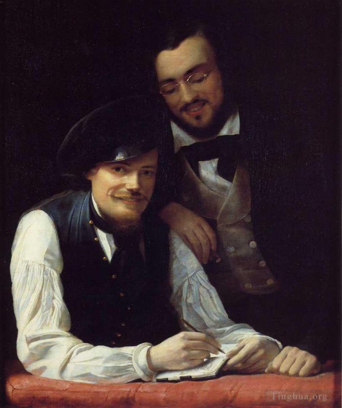 Franz Xaver Winterhalter Oil Painting - Self Portrait of the Artist with his Brother Hermann