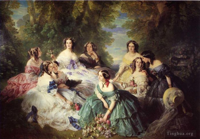 Franz Xaver Winterhalter Oil Painting - The Empress Eugenie Surrounded by her Ladies in Waiting