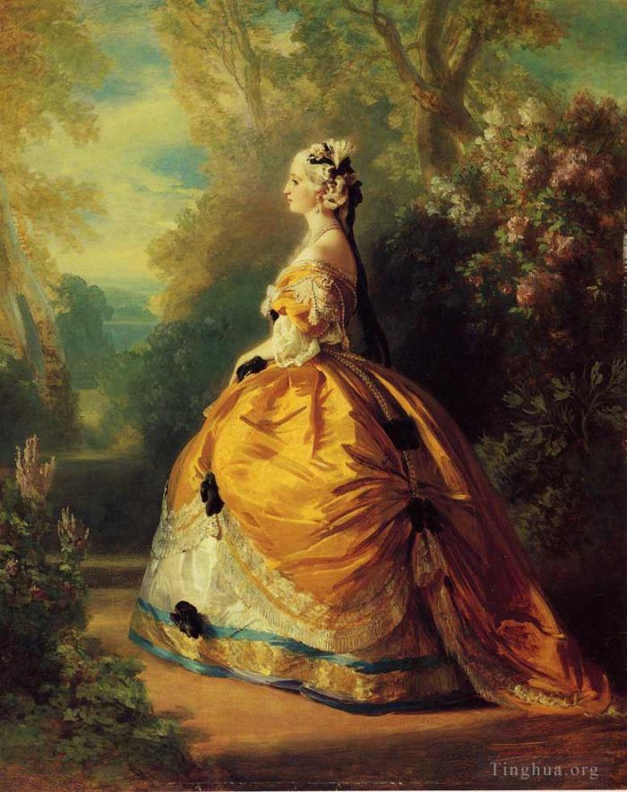 Franz Xaver Winterhalter Oil Painting - The Empress Eugenie a la Marie Antoinette
