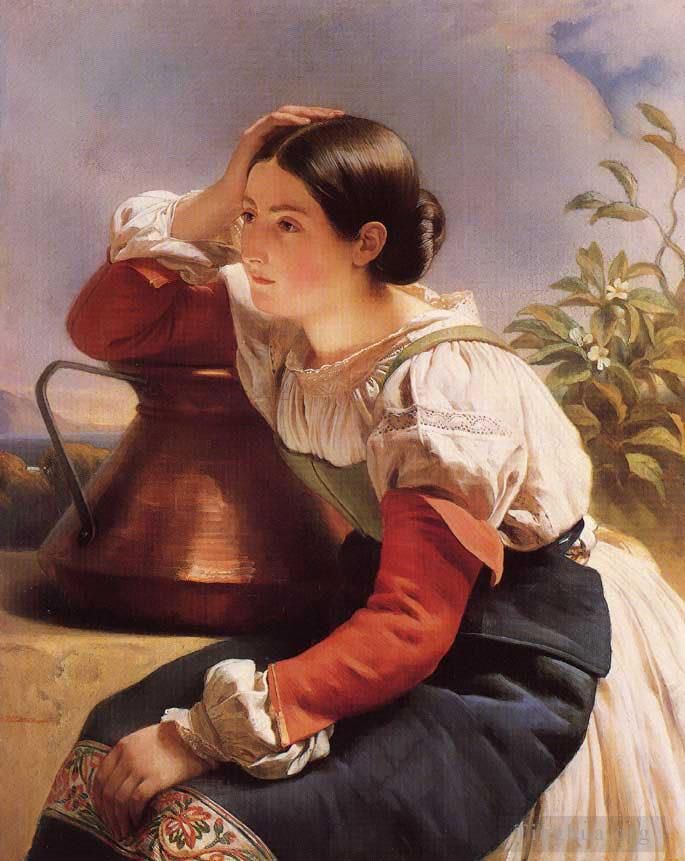 Franz Xaver Winterhalter Oil Painting - Young Italian Girl by the Well