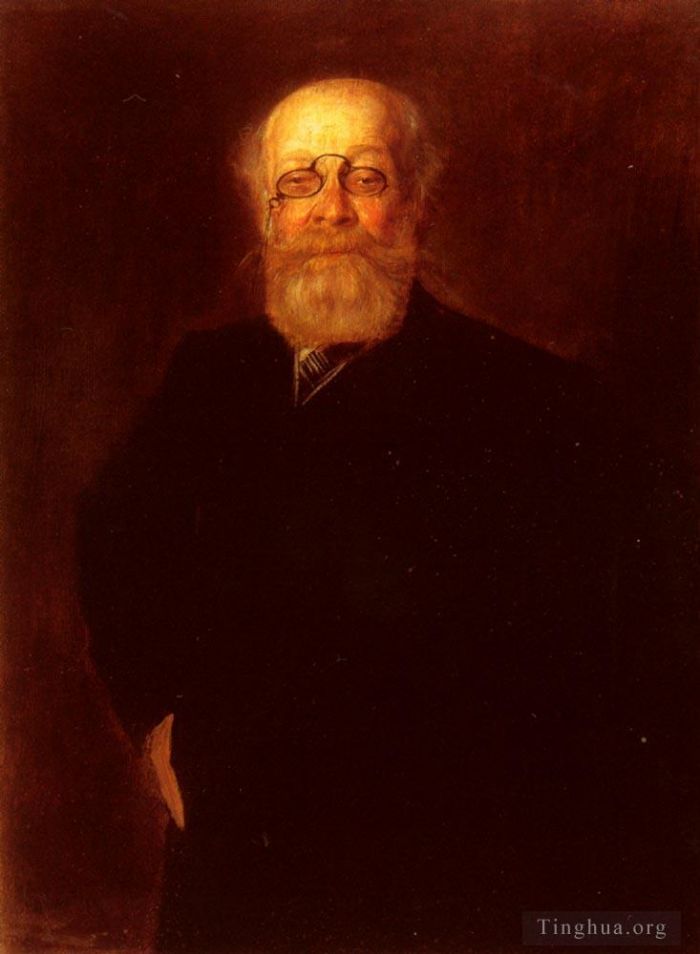 Franz von Lenbach Oil Painting - Portrait Of A Bearded Gentleman Wearing A Pince