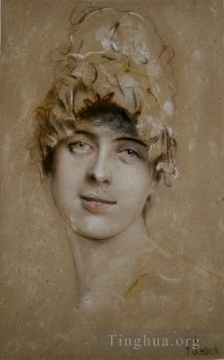 Franz von Lenbach Oil Painting - Portrait of a young woman