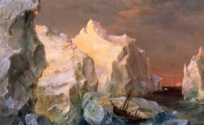 Frederic Edwin Church Oil Painting - Icebergs and Wreck in Sunset