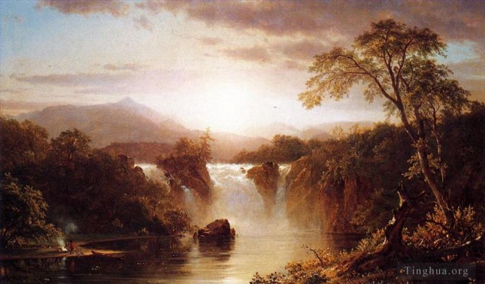 Frederic Edwin Church Oil Painting - Landscape with Waterfall