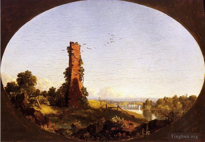 Frederic Edwin Church Oil Painting - New England Landscape with Ruined Chimney