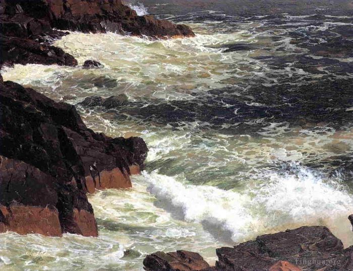 Frederic Edwin Church Oil Painting - Rough Surf Mount Desert Island