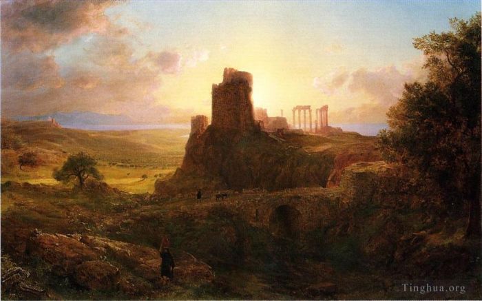 Frederic Edwin Church Oil Painting - The Ruins at Sunion Greece