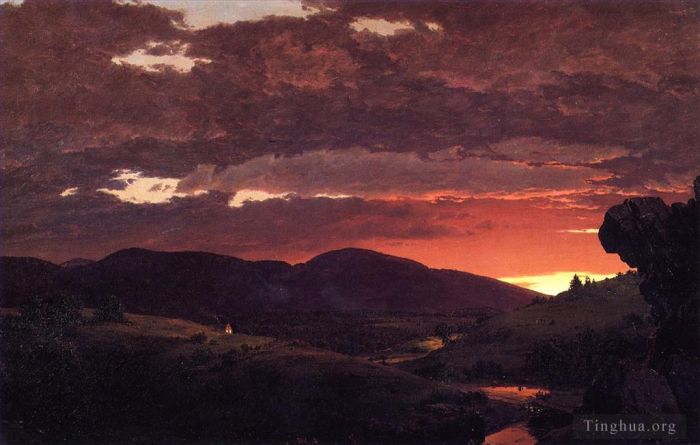 Frederic Edwin Church Oil Painting - TwilightShort arbitertwixt day and night