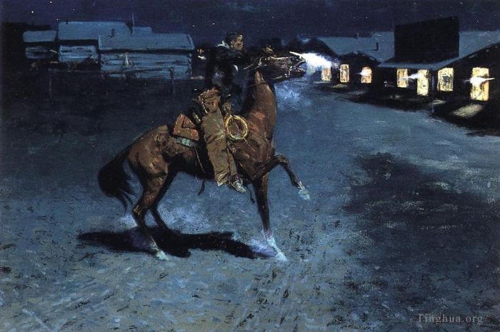 Frederic Remington Oil Painting - An Arguement with the Town Marshall