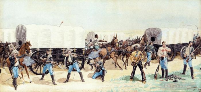 Frederic Remington Oil Painting - Attack on the Supply Train