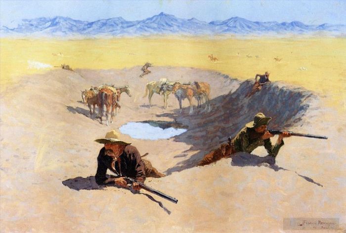 Frederic Remington Oil Painting - Fight for the Water Hole