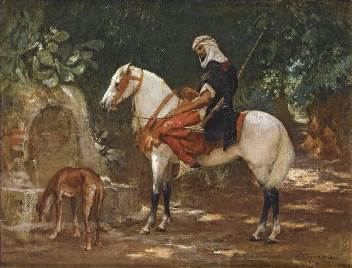 Frederick Arthur Bridgman Oil Painting - A MOUNTED CAVALRYMAN