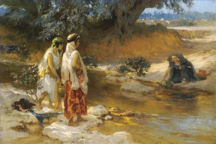 Frederick Arthur Bridgman Oil Painting - AT THE WATERs EDGE