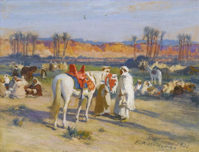 Frederick Arthur Bridgman Oil Painting - HALT IN THE DESERT