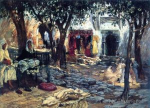 Artist Frederick Arthur Bridgman's Work - Idle Moments An Arab Courtyard
