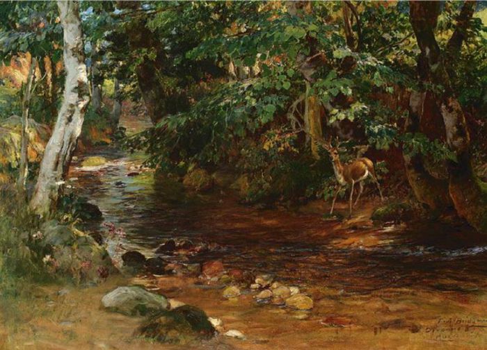 Frederick Arthur Bridgman Oil Painting - THE STREAM AT DIVONNE