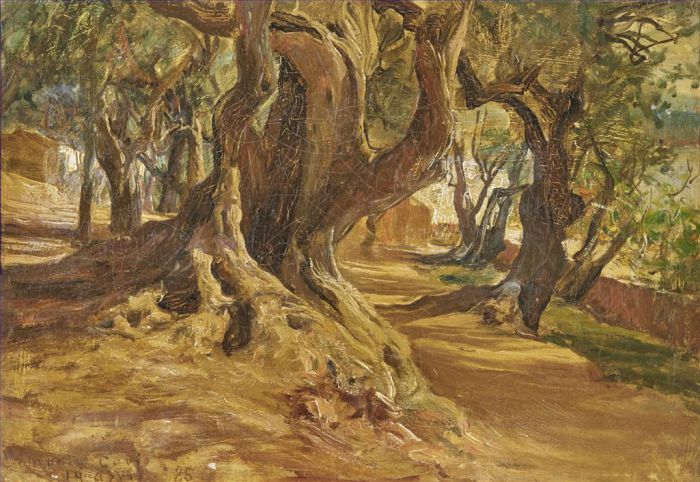 Frederick Arthur Bridgman Oil Painting - TREE TRUNK