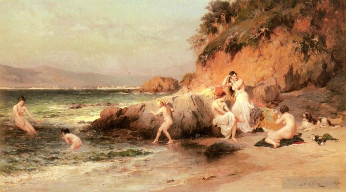 Frederick Arthur Bridgman Oil Painting - The Bathing Beauties