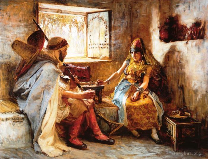Frederick Arthur Bridgman Oil Painting - The Game of Chance