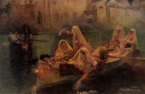 Antique Oil Painting - The Harem Boats