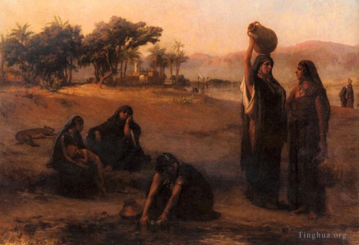 Frederick Arthur Bridgman Oil Painting - Women Drawing Water From The Nile