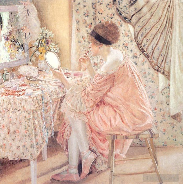 Frederick Carl Frieseke Oil Painting - Before Her Appearance La Toilette