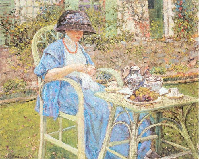 Frederick Carl Frieseke Oil Painting - Breakfast in the Garden