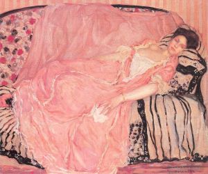 Artist Frederick Carl Frieseke's Work - Portrait of Madame Gely On the Couch