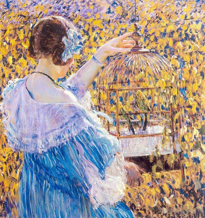 Frederick Carl Frieseke Oil Painting - The Birdcage