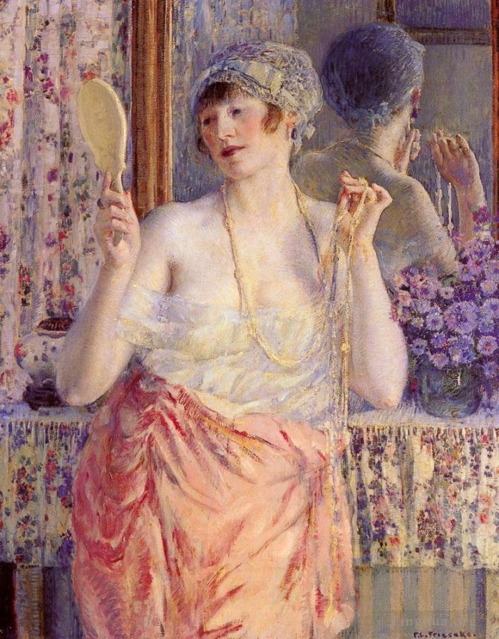 Frederick Carl Frieseke Oil Painting - Woman Before A Mirror