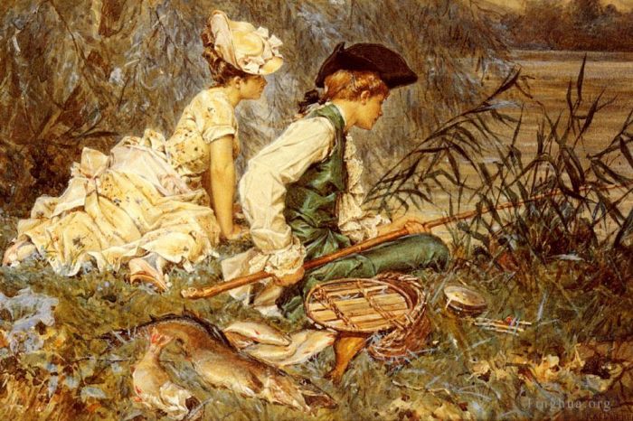 Frederik Hendrik Kaemmerer Oil Painting - An Afternoon Of Fishing