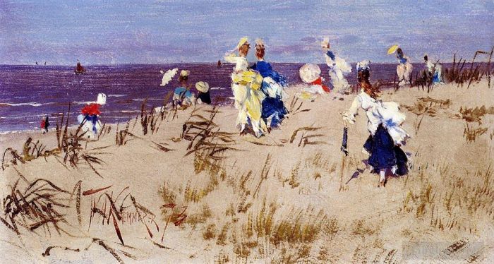 Frederik Hendrik Kaemmerer Oil Painting - Elegant Women On The Beach