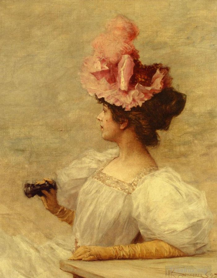 Frederik Hendrik Kaemmerer Oil Painting - Woman With Opera Glasses