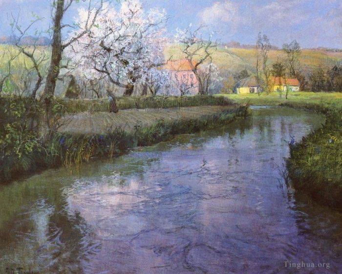 Frits Thaulow Oil Painting - A French River Landscape