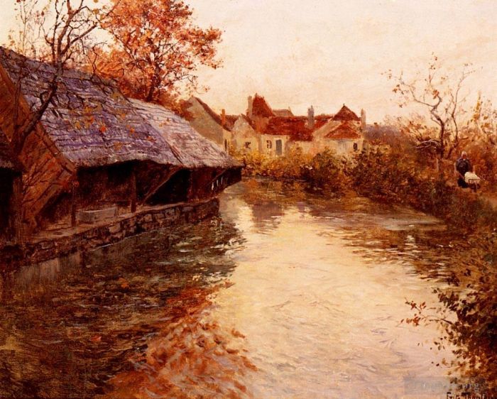 Frits Thaulow Oil Painting - A Morning River Scene