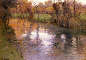 Artist Frits Thaulow's Work - An Orchard On The Banks Of A River