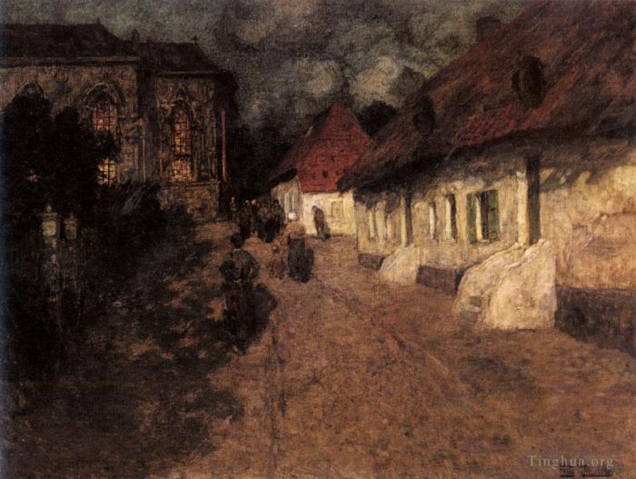 Frits Thaulow Oil Painting - Midnight Mass