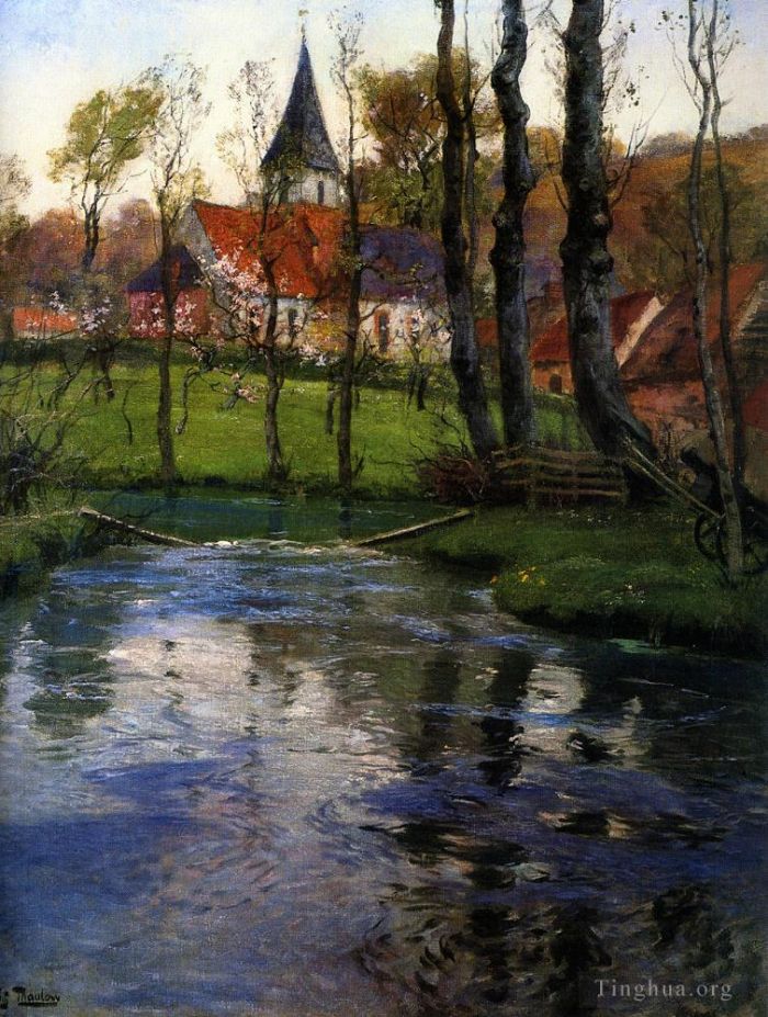 Frits Thaulow Oil Painting - The Old Church by the River