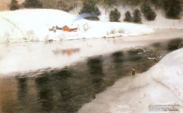 Frits Thaulow Oil Painting - Winter At Simoa River