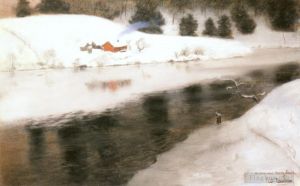 Artist Frits Thaulow's Work - Winter At Simoa River